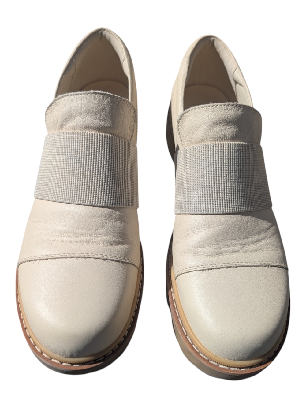 Sorel Cream Leather Slip-On Chunky Loafers with Elastic Band - Picture 3 of 8